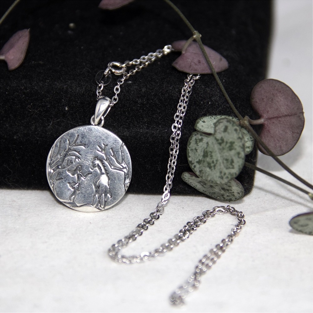 S925 Sterling Silver Girl and Horse Forest Medallion Pendant Necklace 18in
